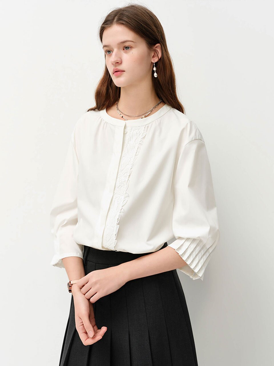 WD_Lace panel button shirt_2color