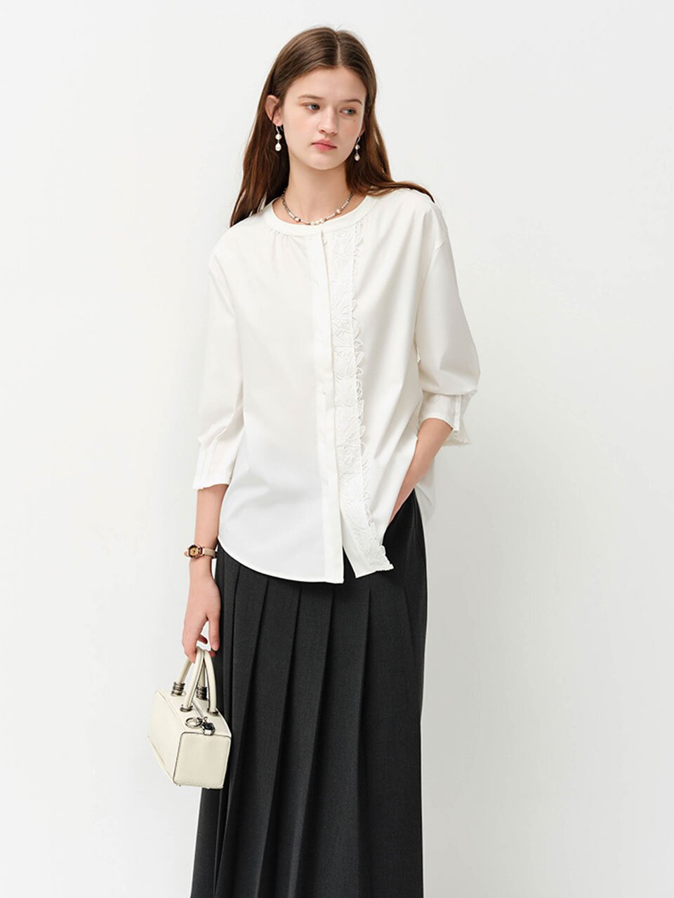 WD_Lace panel button shirt_2color