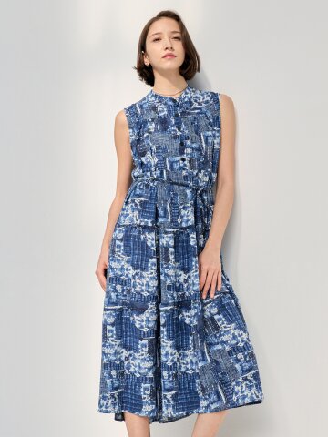 세르딘 패턴 민소매 롱 원피스