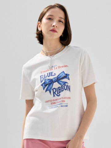 루미엘 블루리본 프린팅 반팔 티셔츠