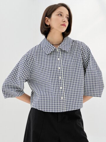 레비안 체크 6부 셔츠 블라우스