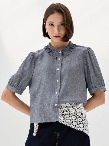 라페온 프릴 반팔 셔츠 블라우스