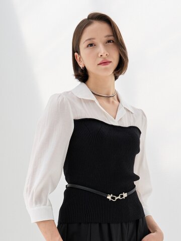 카르엔 배색 7부 셔츠 블라우스