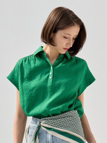 치리안 버튼 카라 블라우스