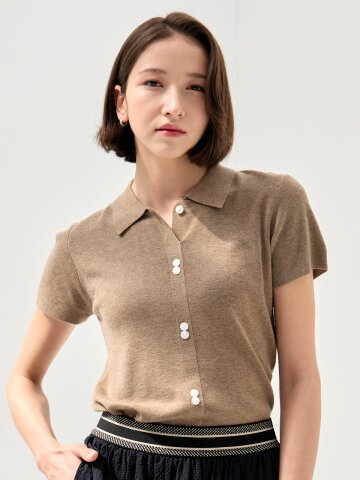 모레안 버튼 카라 반팔 니트