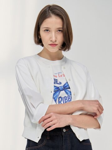 프네아 우븐 배색 니트 가디건