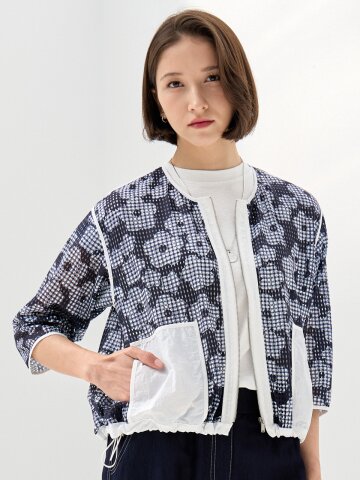 루베카 레이스 배색 집업 점퍼