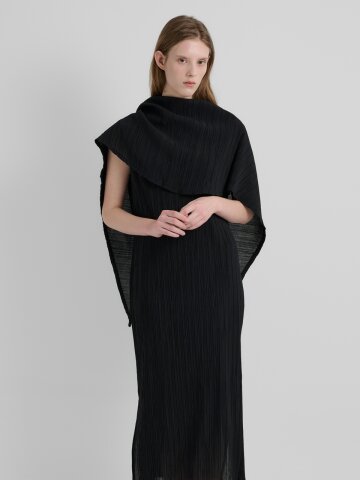 LU PLEATS DRESS & SHAWL SET – BLACK