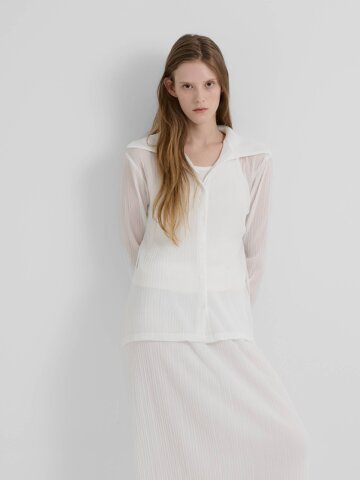 LU PLEATS SHIRT CARDIGAN -WHITE