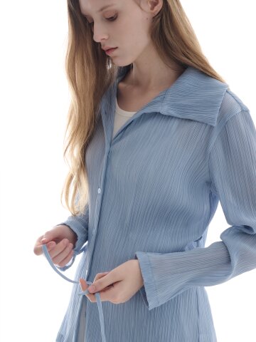 LU PLEATS SHIRT CARDIGAN -BLUE