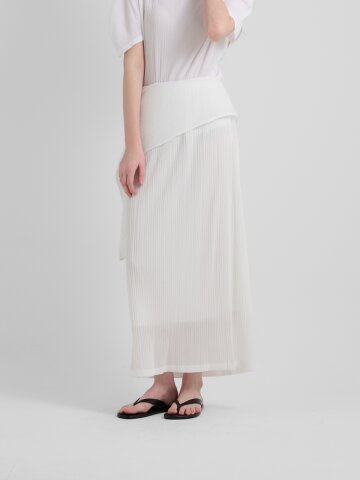 LU WRAP LAYERED PLEATS LONG SKIRT –WHITE