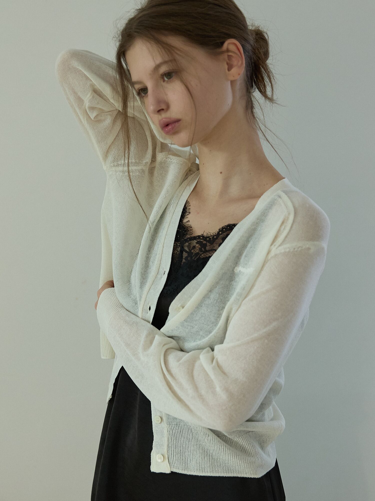 Linen blend summer cardigan Ivory