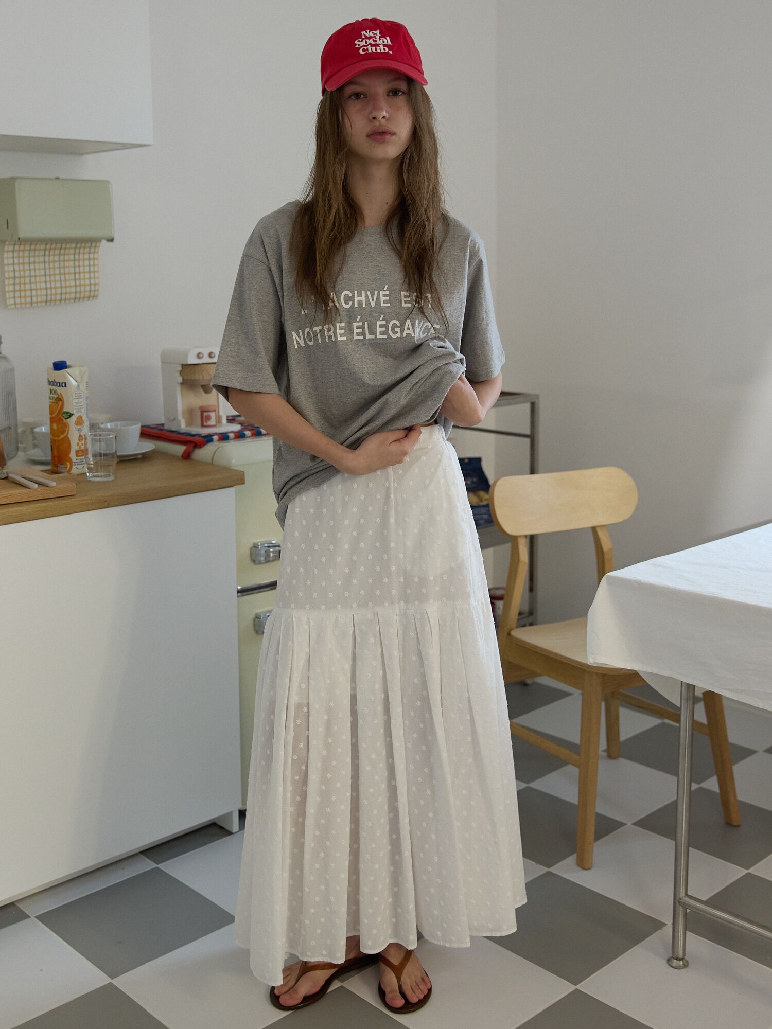 Embroidery Flare Skirt Ivory