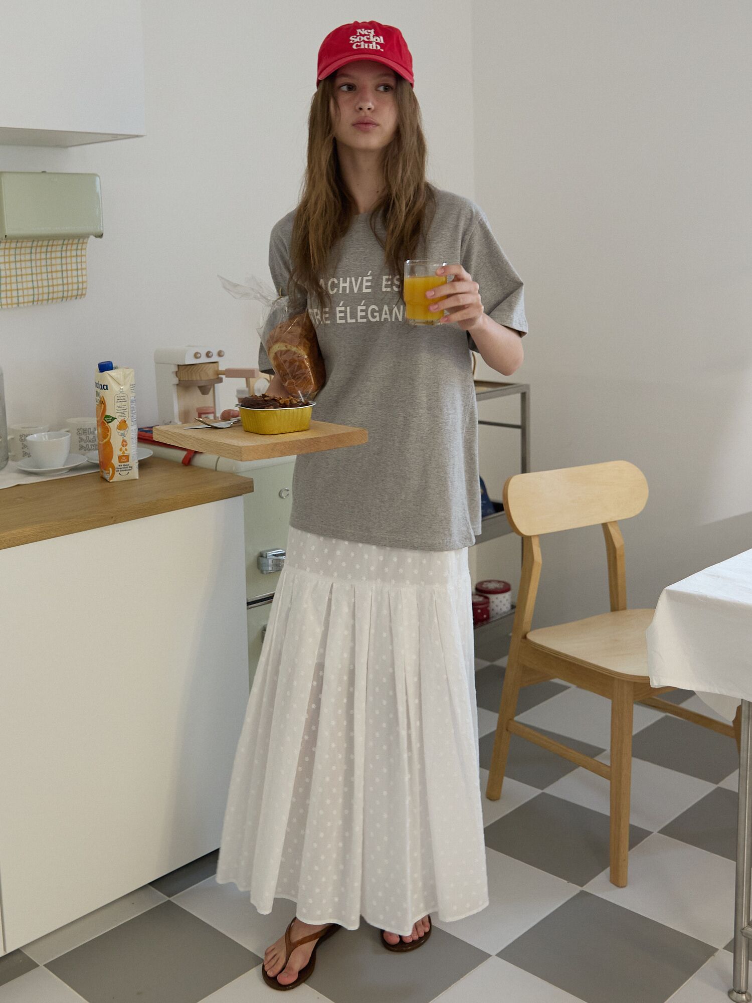 Embroidery Flare Skirt Ivory