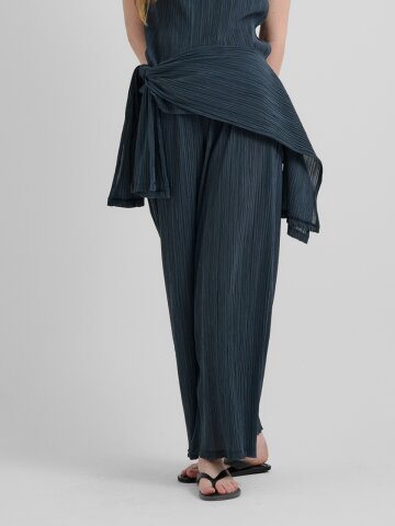 LU PLEATS BAND WIDE PANTS - Deep Navy Green