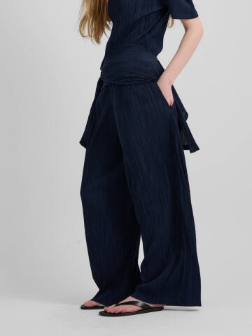 (NEW)LU PLEATS BAND WIDE PANTS - NAVY