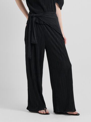 PLEATS BAND WIDE PANTS - BLACK
