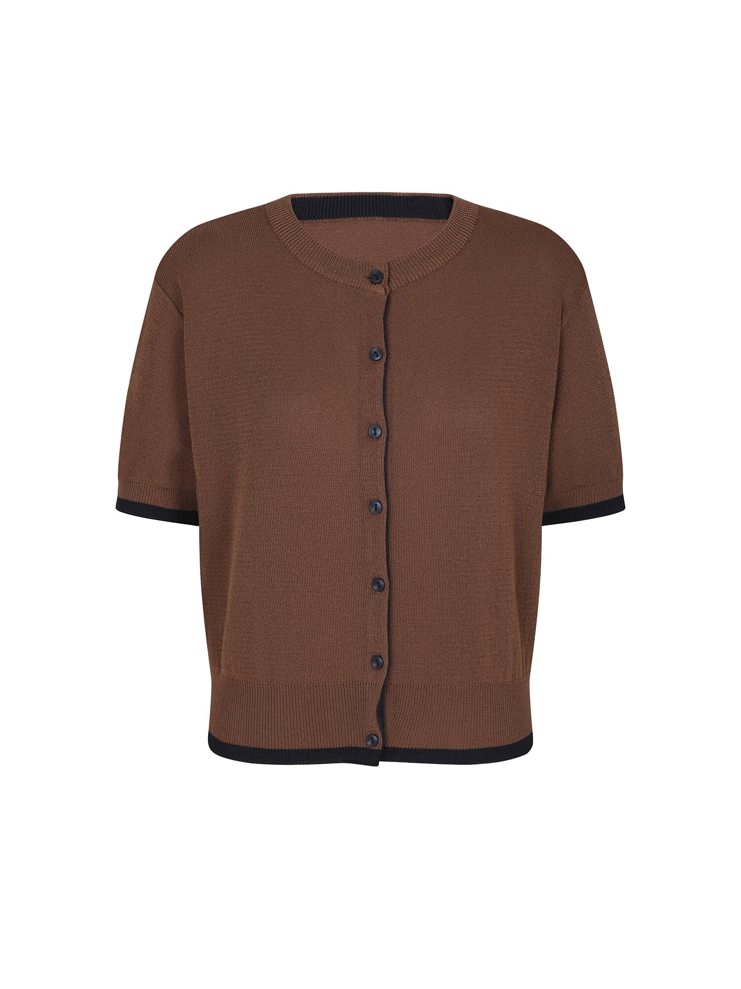 사이드 배색 니트 가디건 (BROWN)