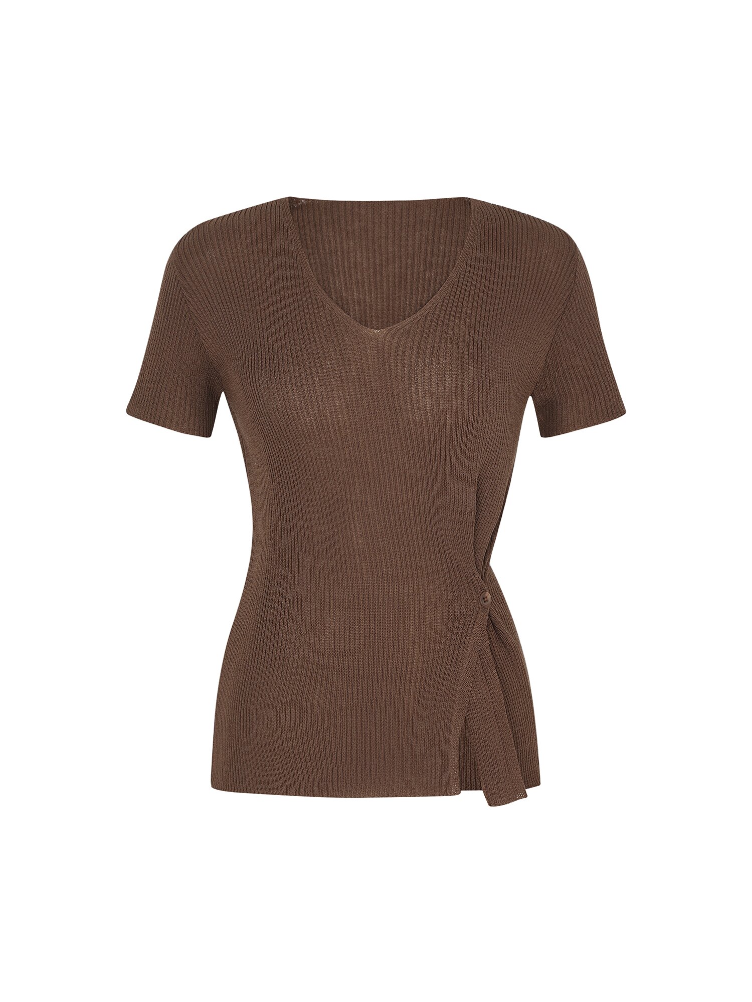 사이드 버튼 브이넥 니트 (BROWN)
