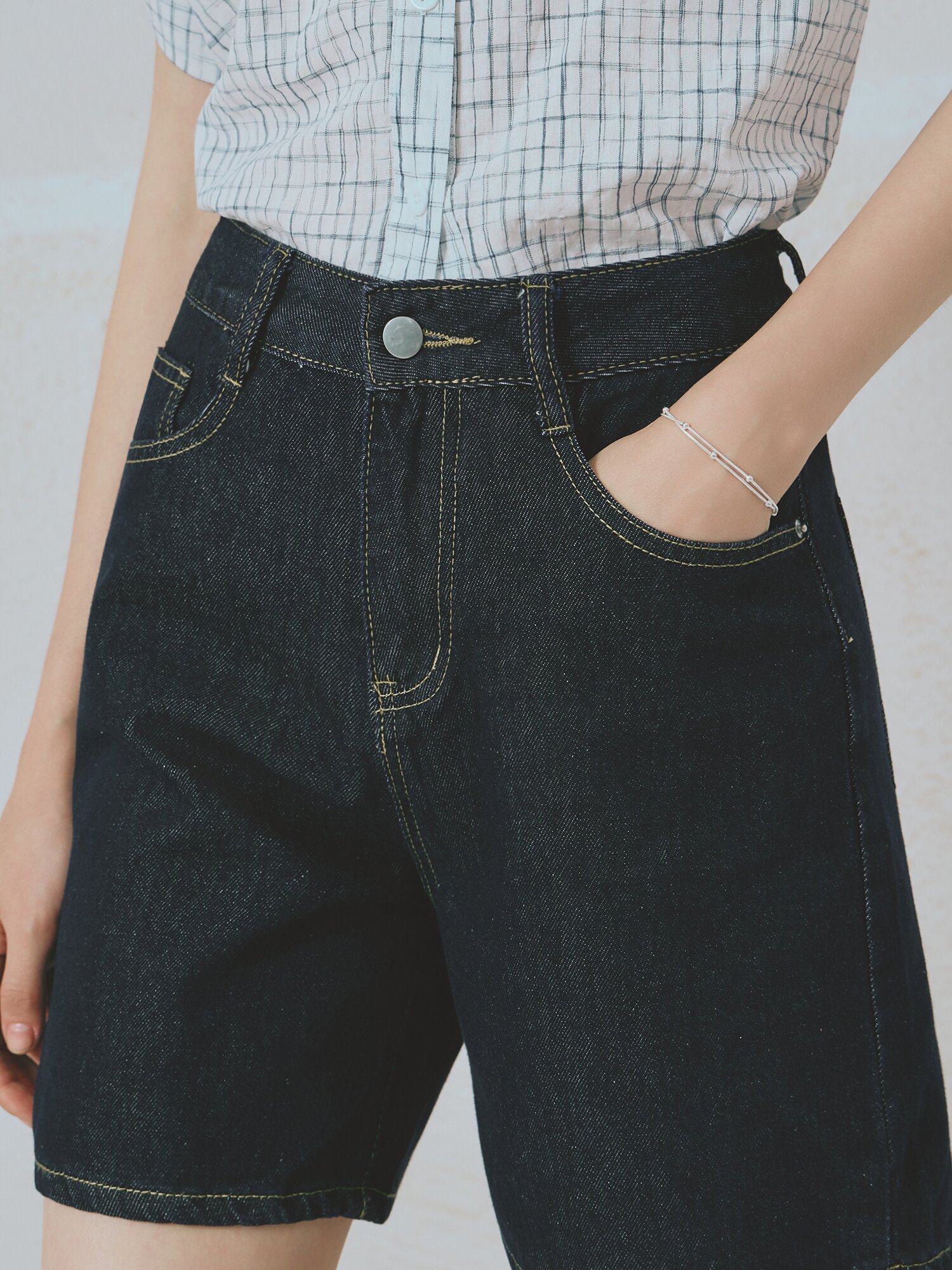 워싱 4부 숏 데님팬츠 (NAVY)