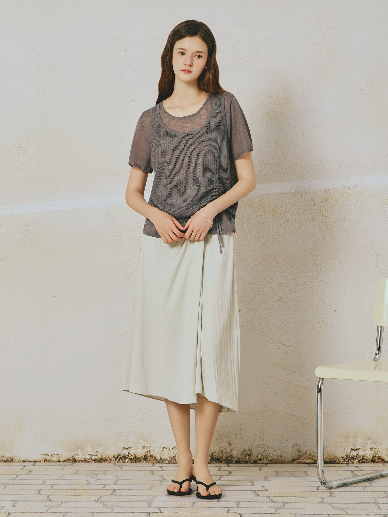 랩 플레어 롱 스커트 (LIGHT BEIGE)