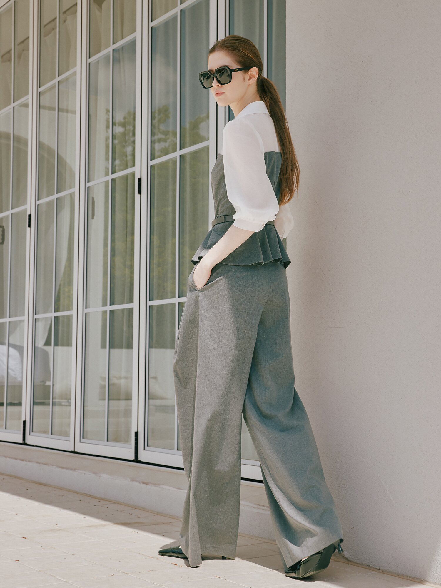 원턱 인밴딩 퀼로트 팬츠 (GREY)