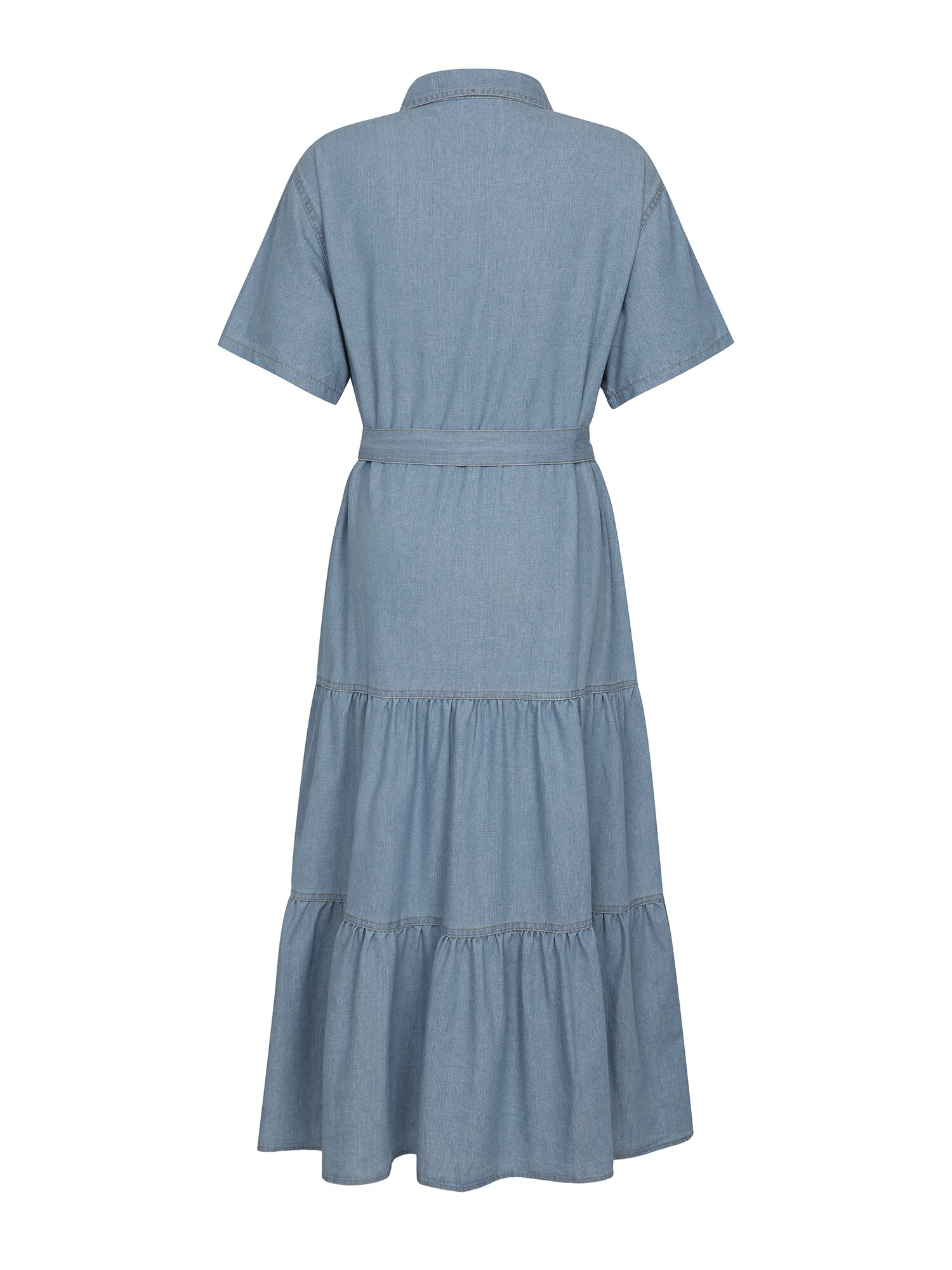 벨티드 플레어 데님 원피스 (BLUE)