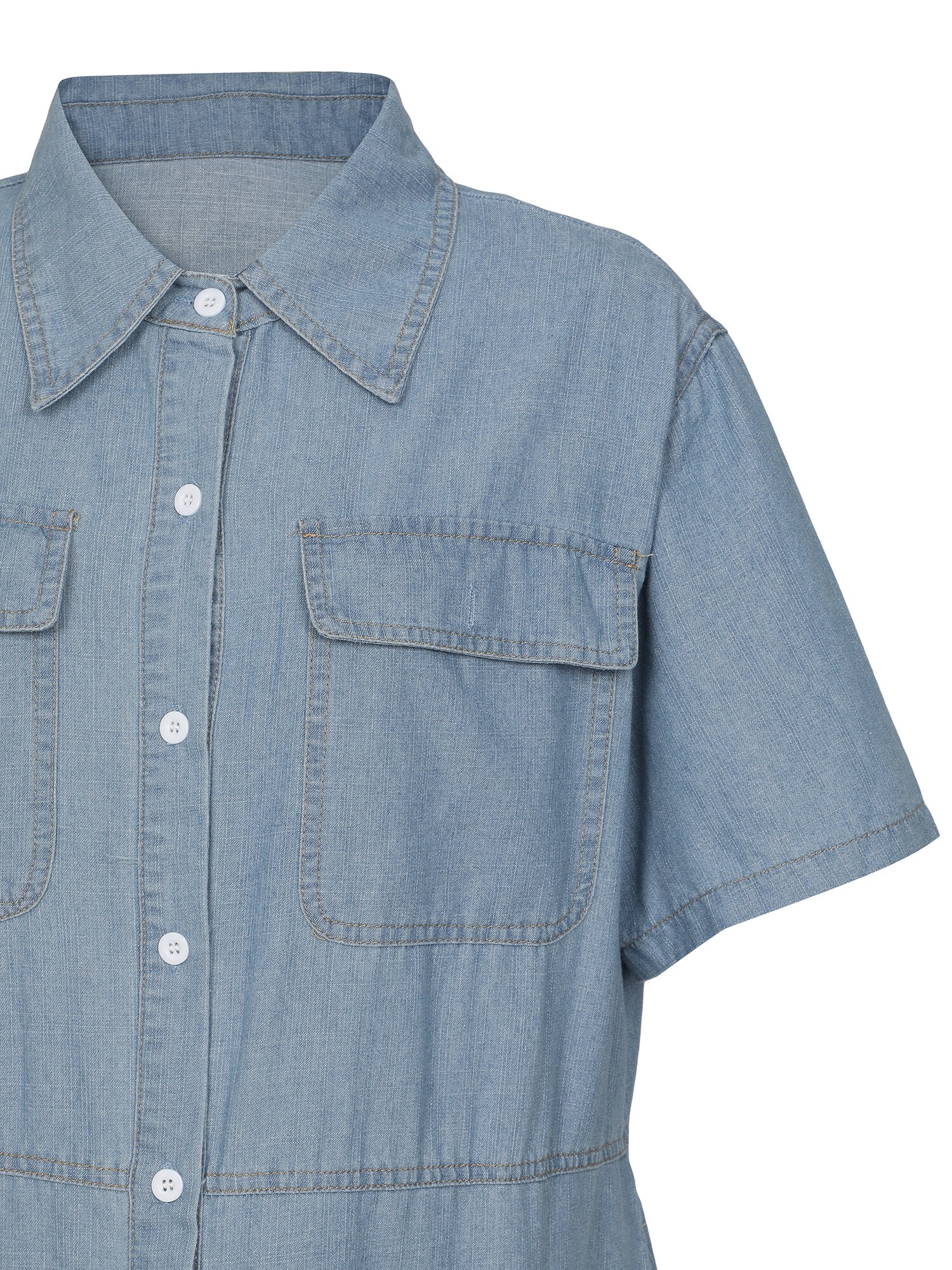 벨티드 플레어 데님 원피스 (BLUE)