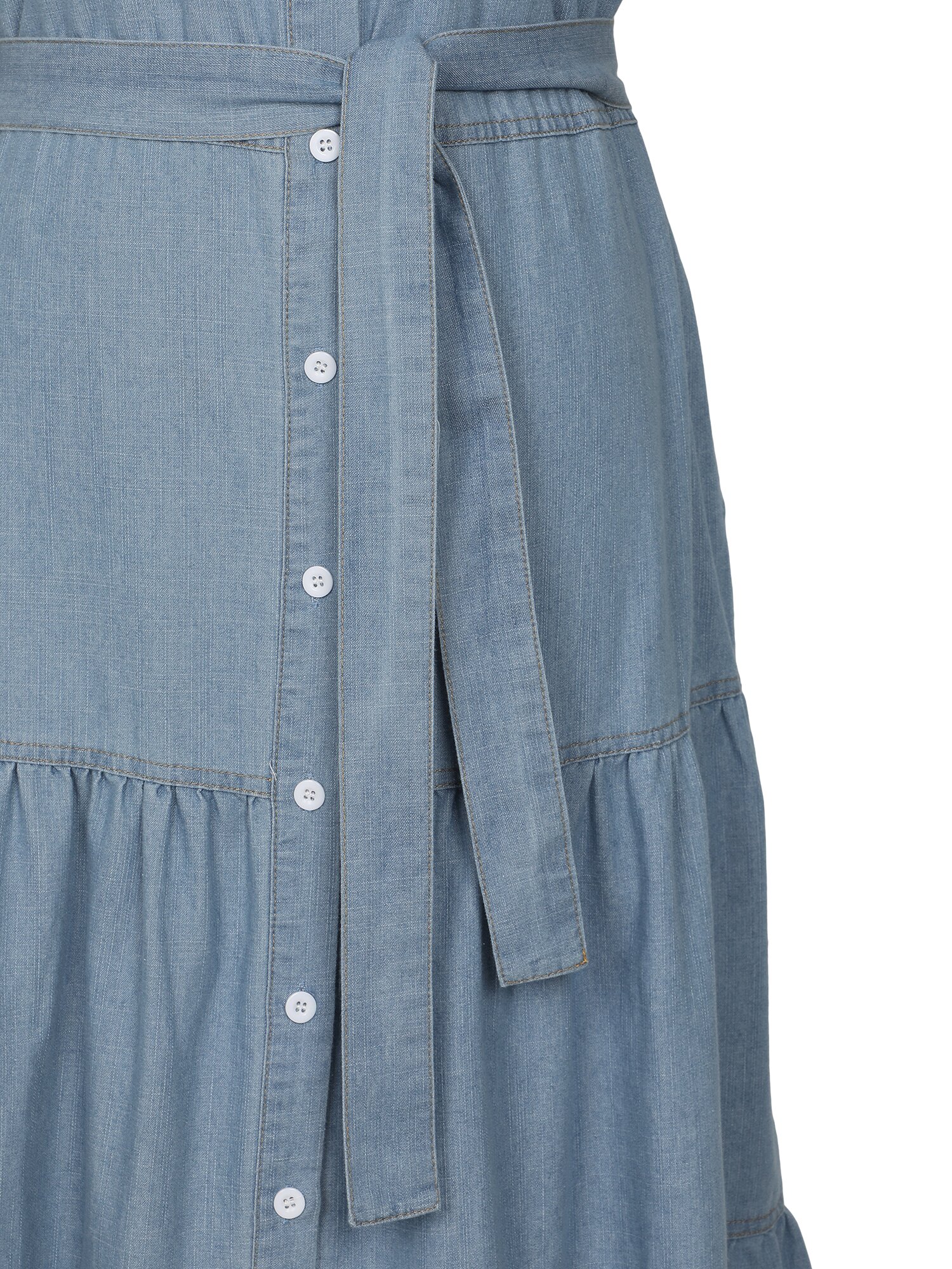 벨티드 플레어 데님 원피스 (BLUE)