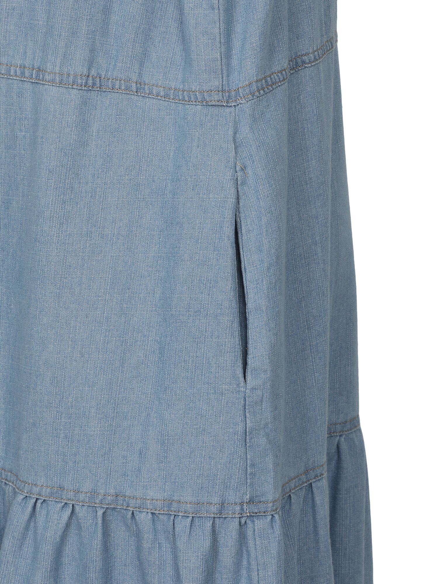 벨티드 플레어 데님 원피스 (BLUE)