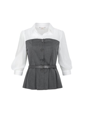 뷔스티에 배색 페플럼 블라우스 