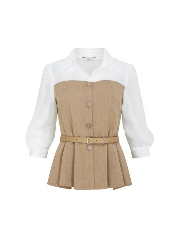 뷔스티에 배색 페플럼 블라우스 