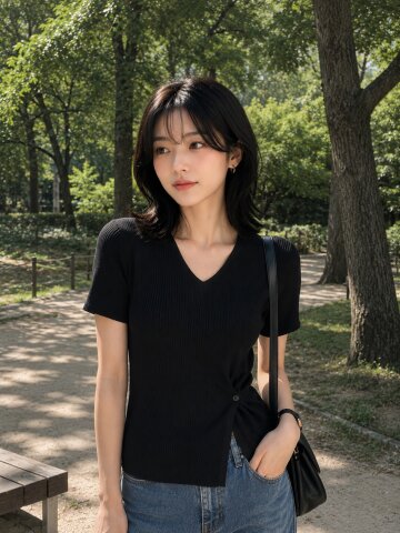 사이드 버튼 브이넥 니트 