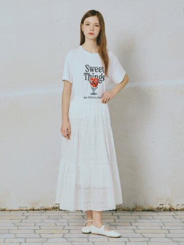 펀칭 레이스 플레어 스커트 