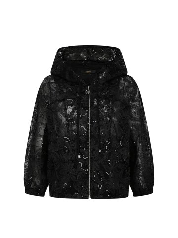 플로럴 자수 스트링 후드 집업 점퍼 