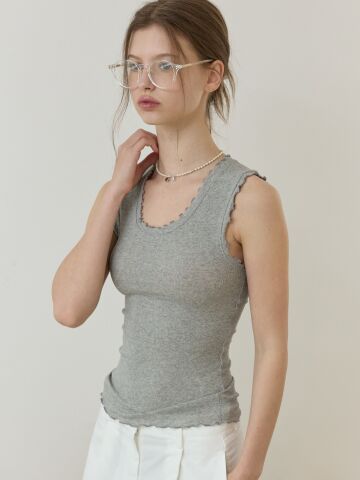 Frill stripe sleeve tee solid Gray