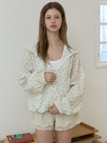 Small floral windbreaker jacket Ivory

