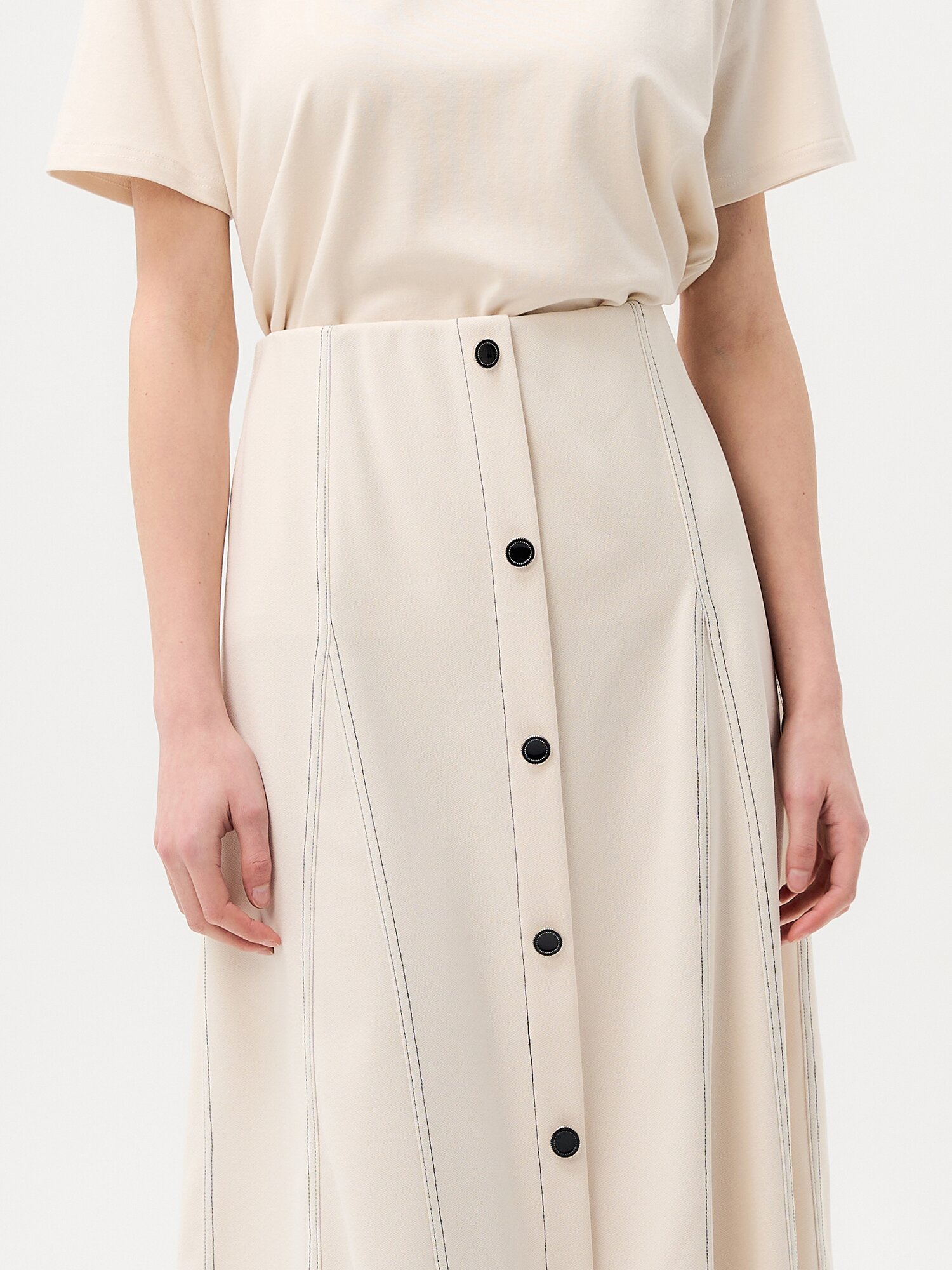 밴딩 길이조절 A라인 미디 스커트 (베이지)