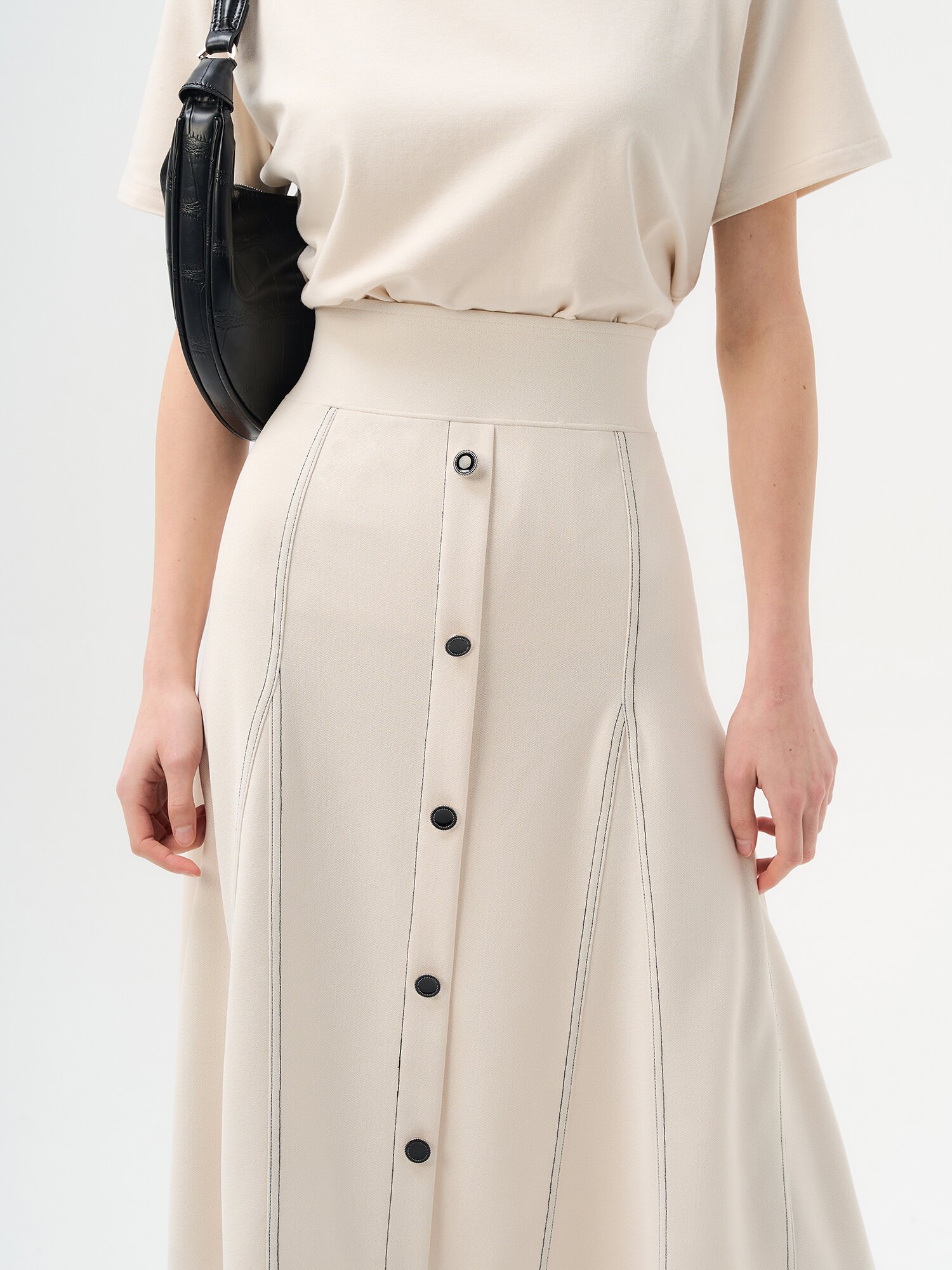 밴딩 길이조절 A라인 미디 스커트 (베이지)