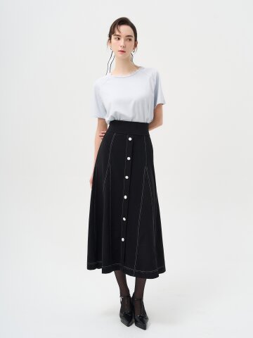 [페리 메라] 밴딩 길이조절 A라인 미디 스커트 (블랙)