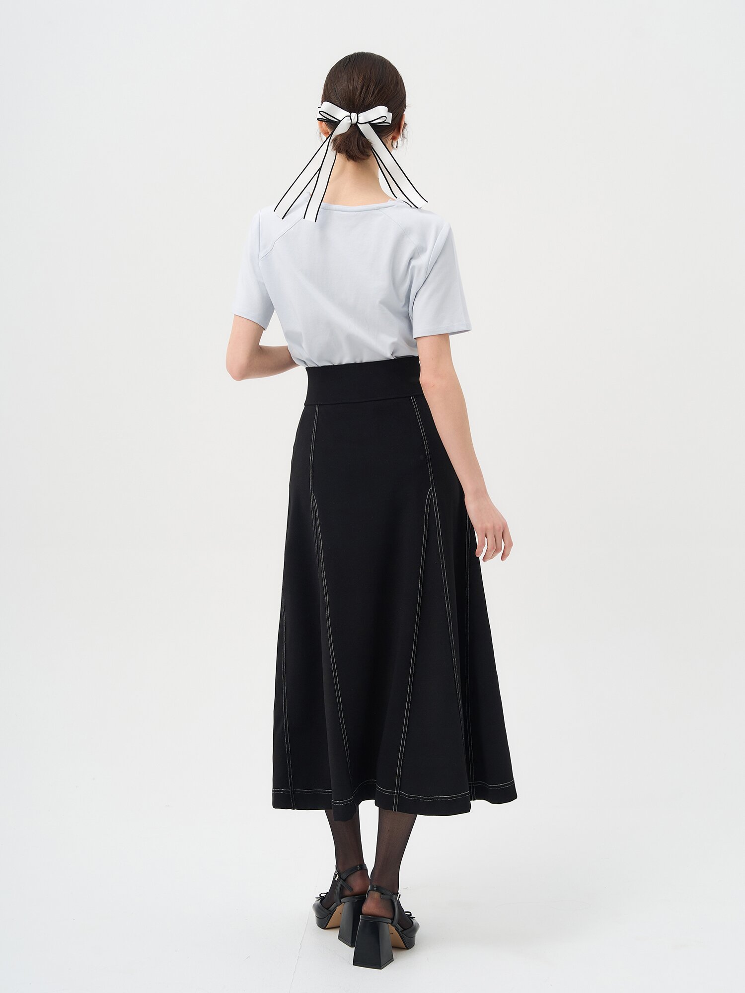 밴딩 길이조절 A라인 미디 스커트 (블랙)