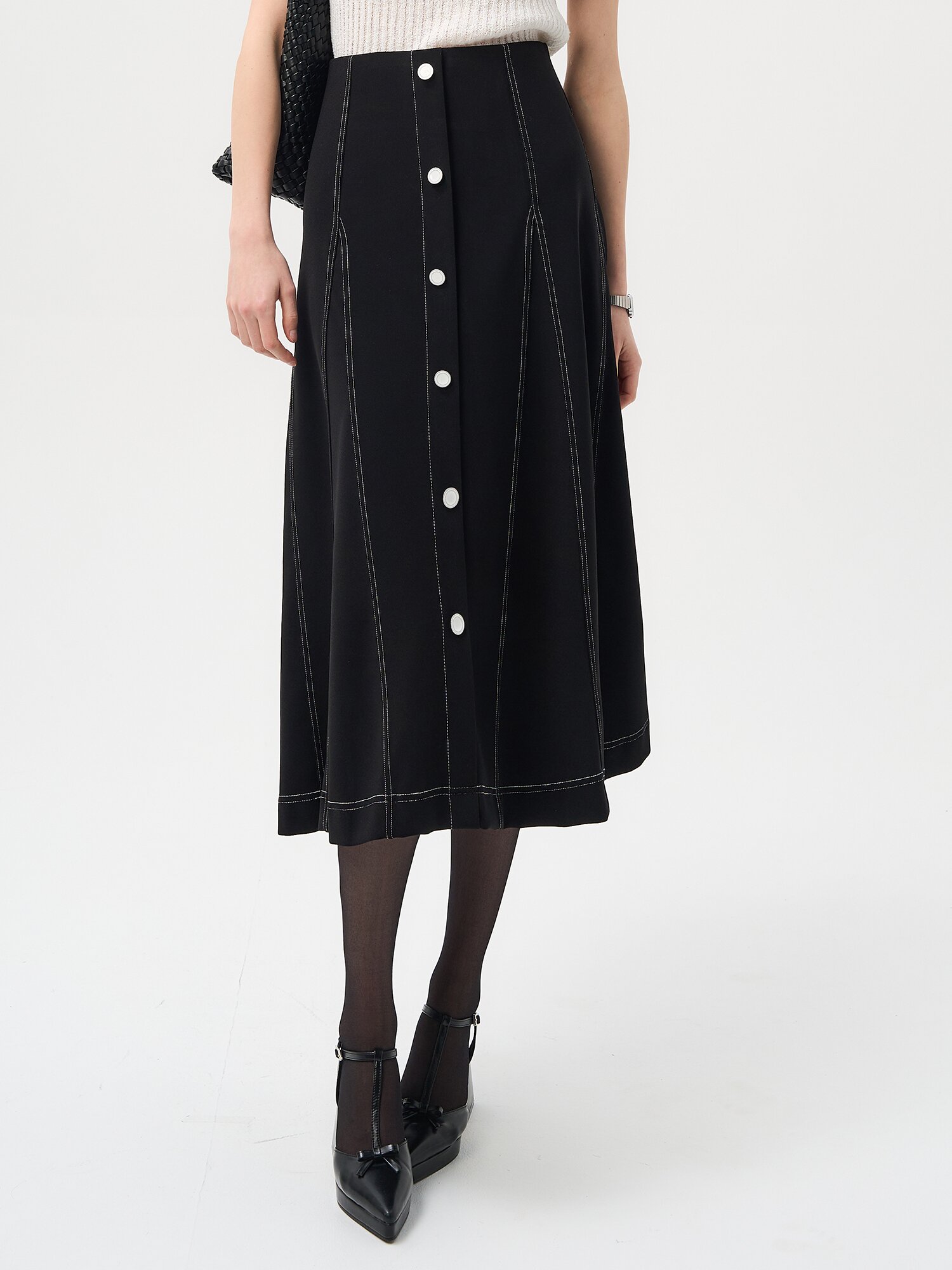 밴딩 길이조절 A라인 미디 스커트 (블랙)