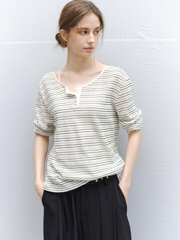 4/28 예약배송_TG_Striped henley neck top_2color