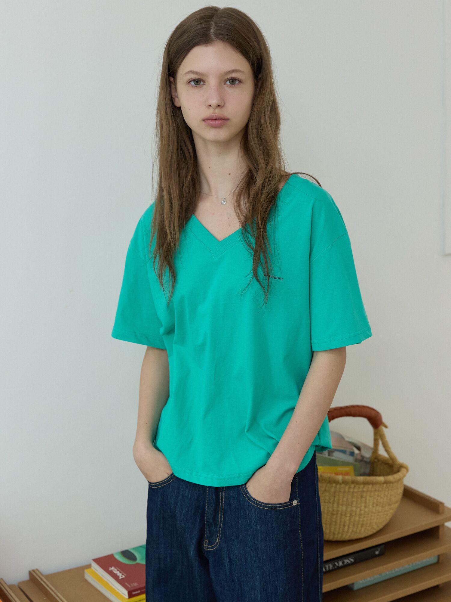 V-neck basic tee Green