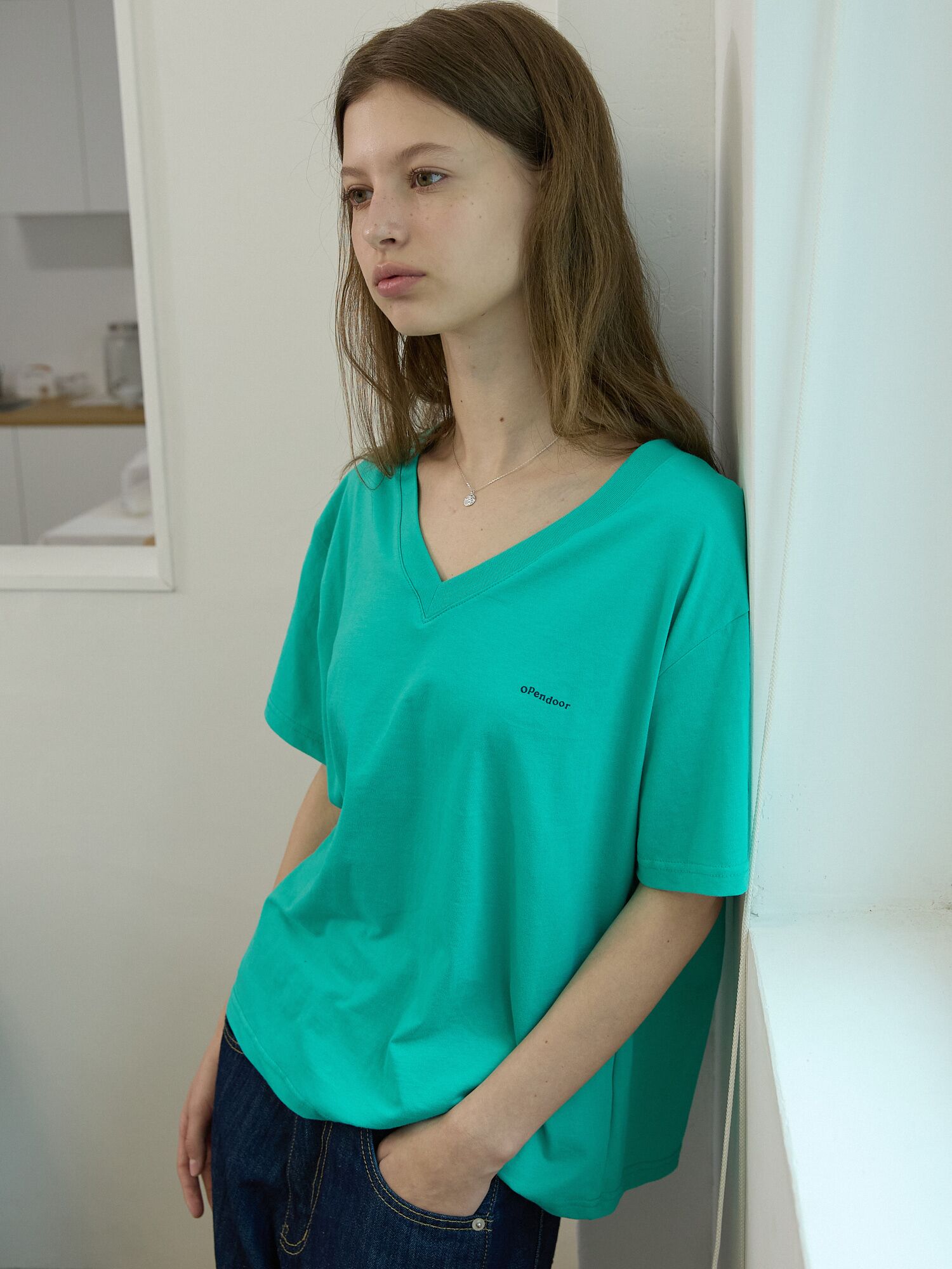 V-neck basic tee Green