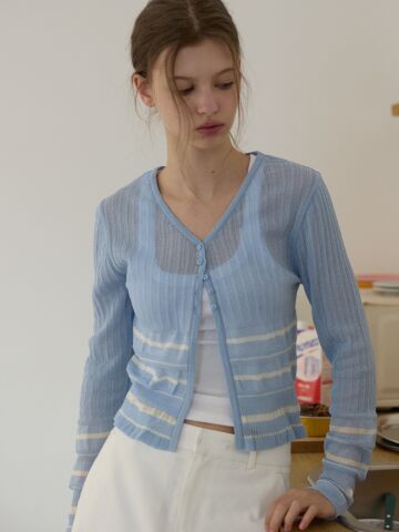 Texture slim cardigan Blue

