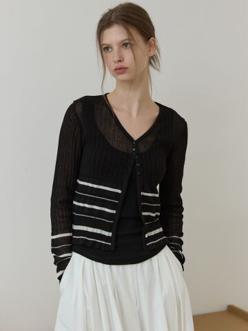 Texture slim cardigan Black


