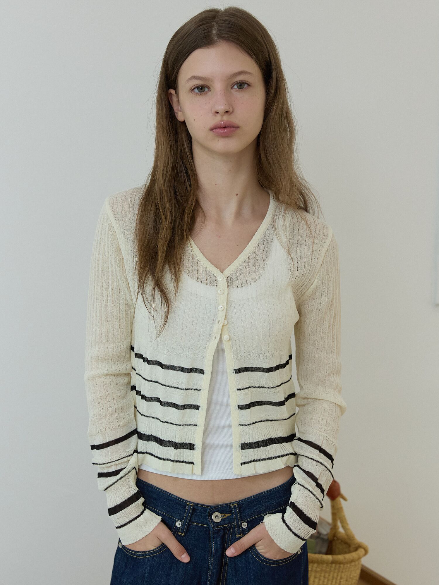 Texture slim cardigan Cream