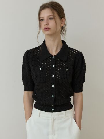 Hole in twide knit Black
