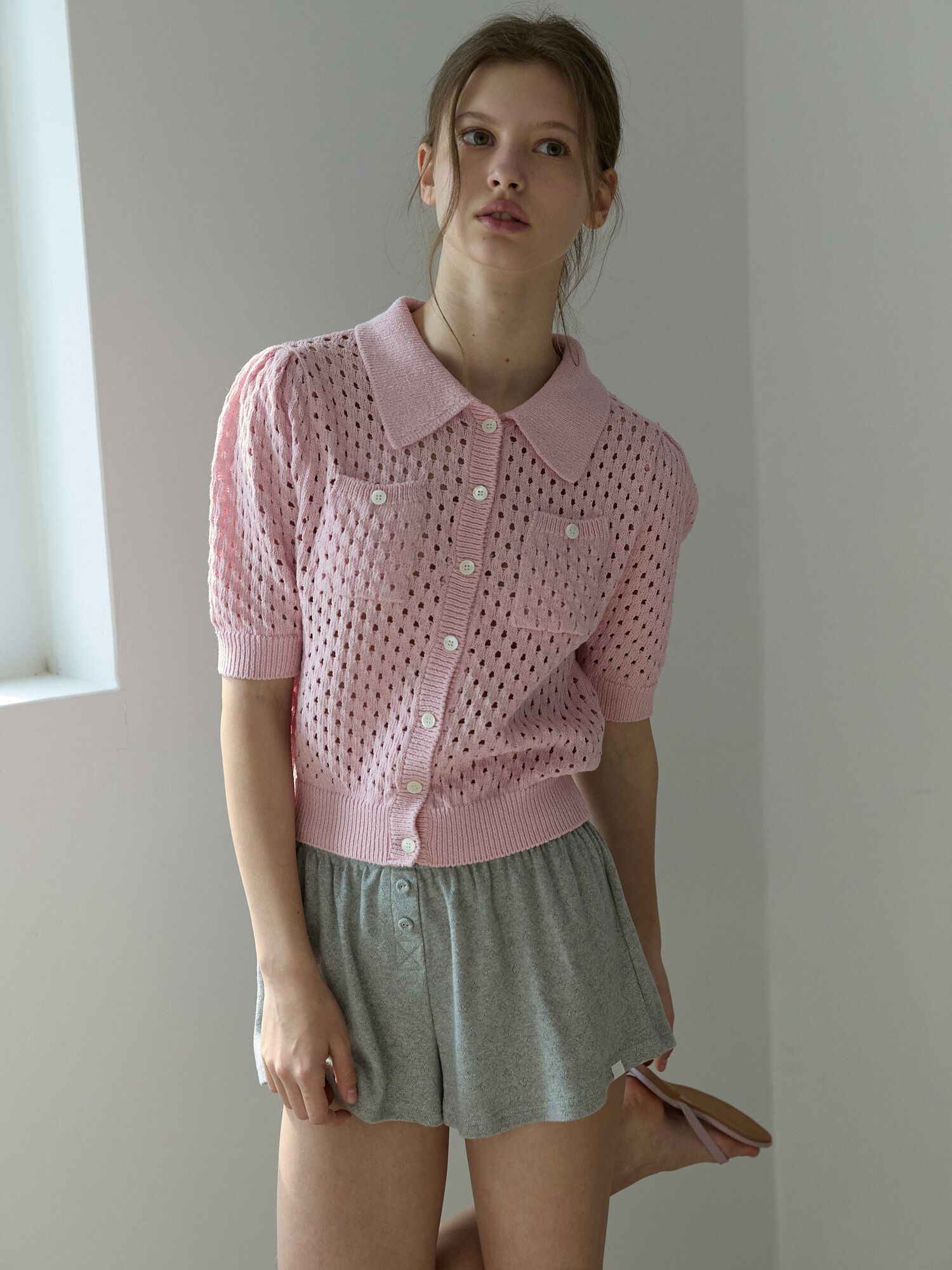 Hole in twide knit Pink